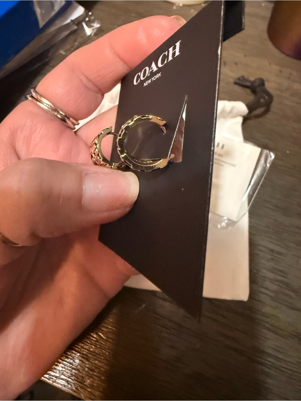 Coach Gold Tone Signature C-Logo Hoop Earrings - Picture 3 of 6